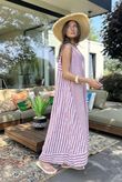 Made in Italy Marina Chalk Stripe Pocketed Sun Dress Indian Pink